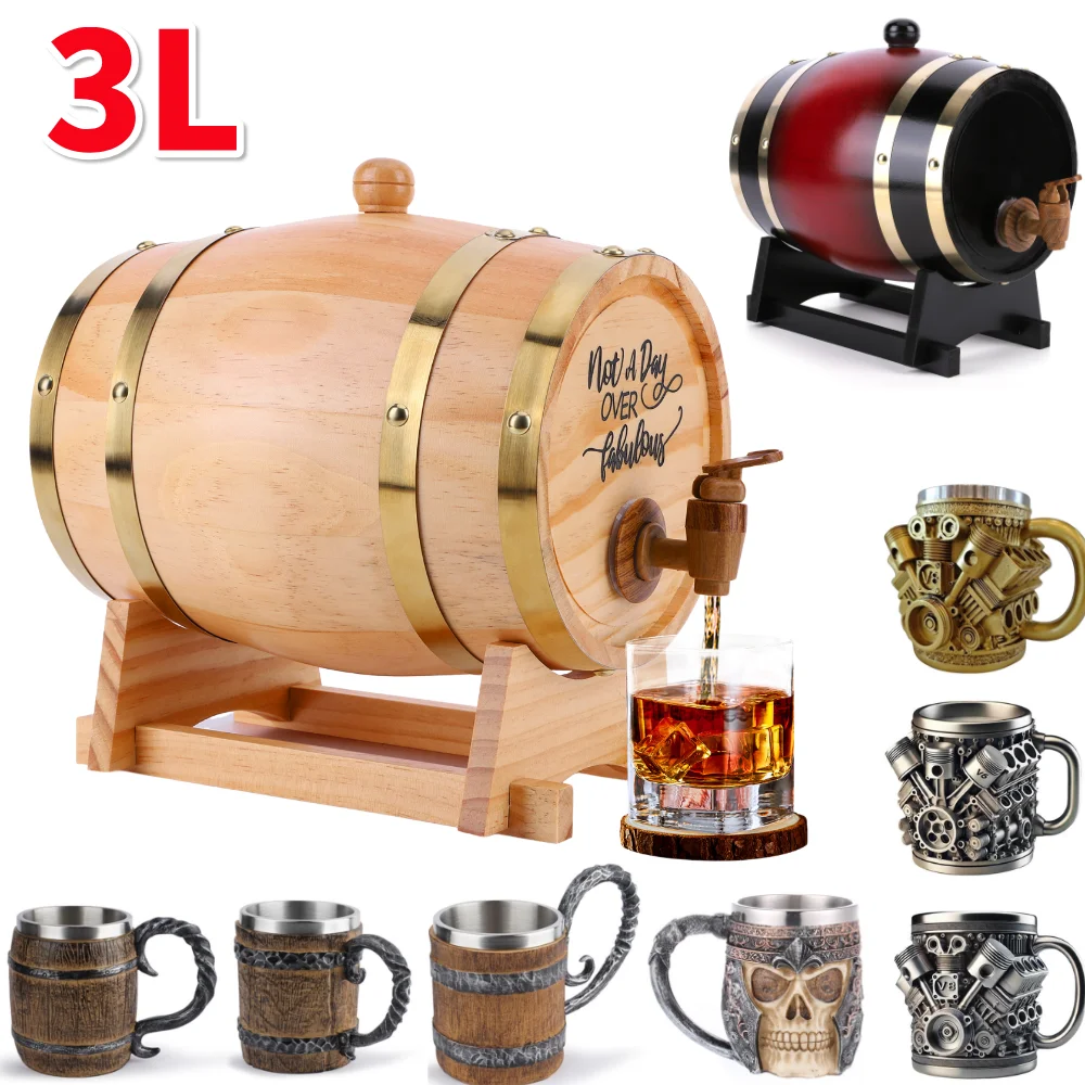 3L Wooden Whiskey Barrel with  - Wine Beer Whiskey ulasan dan harga