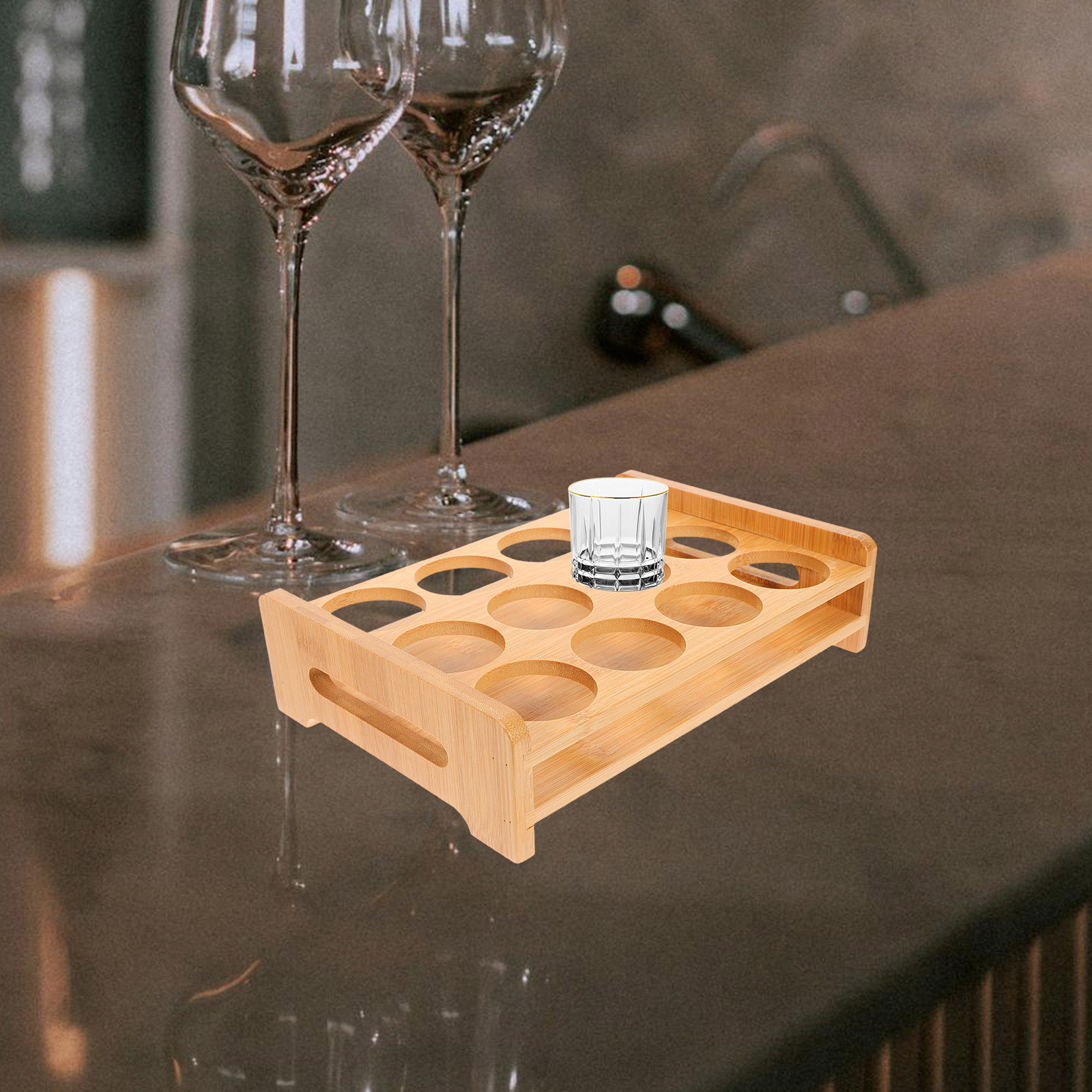 Bamboo Shot Glasses Holder Dis - Wine Beer Whiskey ulasan dan harga