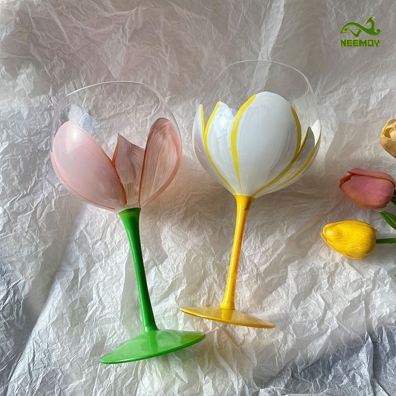 Middle Aged Tulip Painted Glas - Wine Beer Foot ulasan dan harga