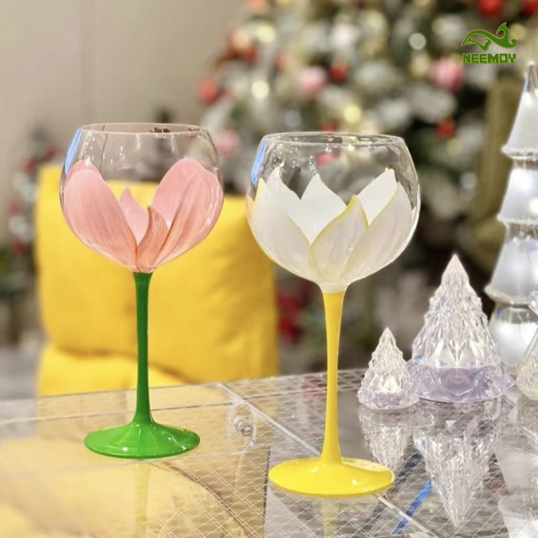 Middle Aged Tulip Painted Glas - Wine Beer Foot ulasan dan harga